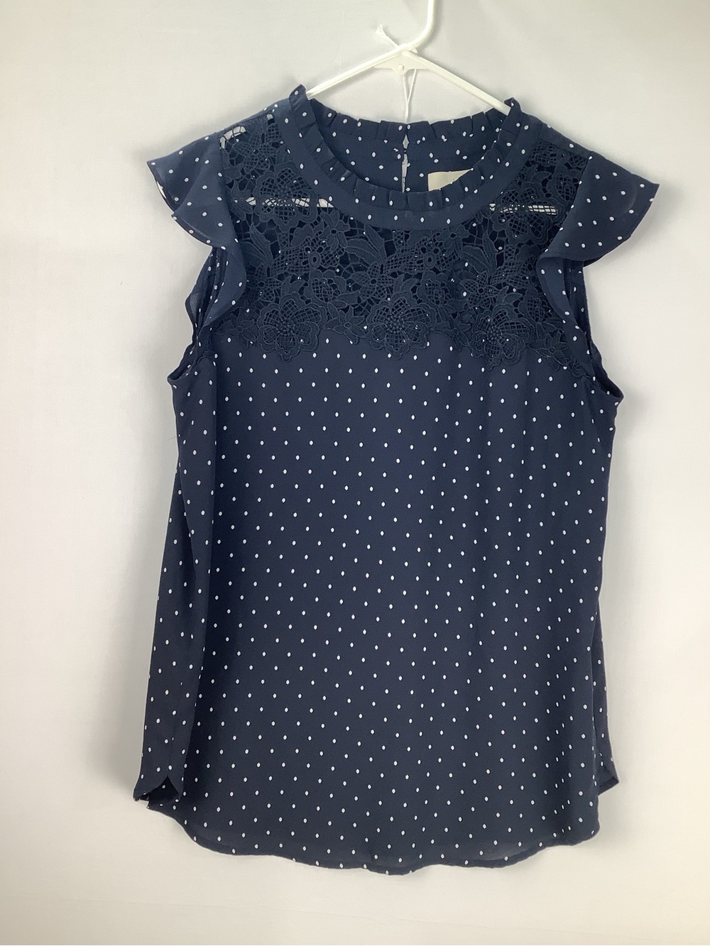LOFT Women's Navy Polka Dot Lace Sleeveless Blouse size S
